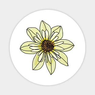 Yellow Minimal Line Drawing Collarette Dahlia Flower Magnet